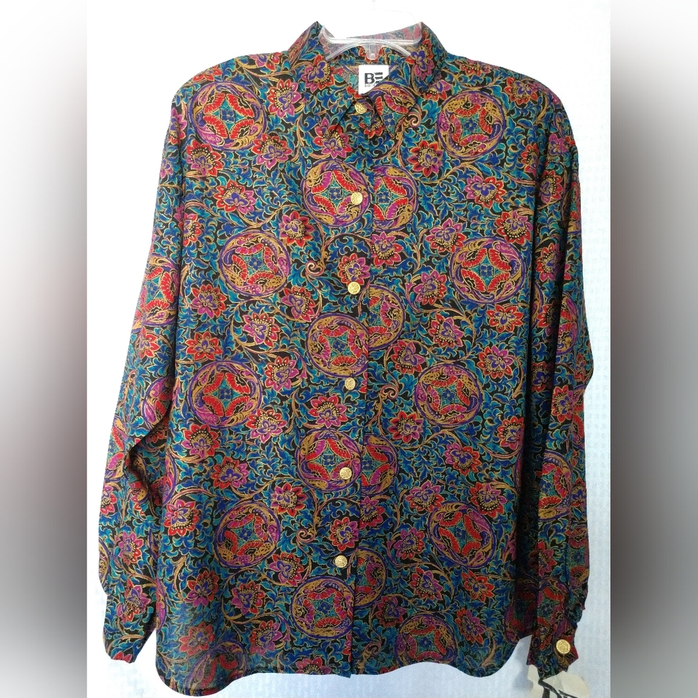 NEW Vintage Basic Editions Shirt Blouse Colorful Floral NWT Large Chest 44"